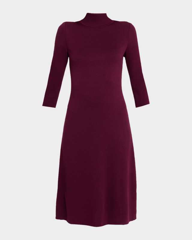 Mock-Neck Knit Midi Dress